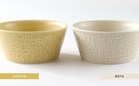 【波佐見焼】PATTERNED BOWL ペア 2点セット yellow + ecru【BIRDS’ WORDS】[CF057] 波佐見焼