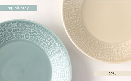 【波佐見焼】PATTERNED PLATE ペア 2色セット squall gray＋ecru【BIRDS' WORDS】[CF060] 波佐見焼