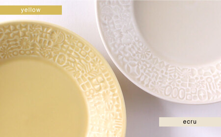 【波佐見焼】PATTERNED PLATE ペア 2色セット yellow+ecru【BIRDS' WORDS】[CF061] 波佐見焼