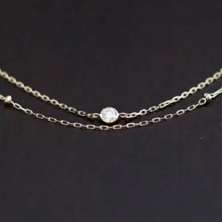 K18ダイヤモンド2連チェーンブレスレット【ダイヤ0.05ct・17cm】マグネット【配送不可地域：沖縄県】【1405819】