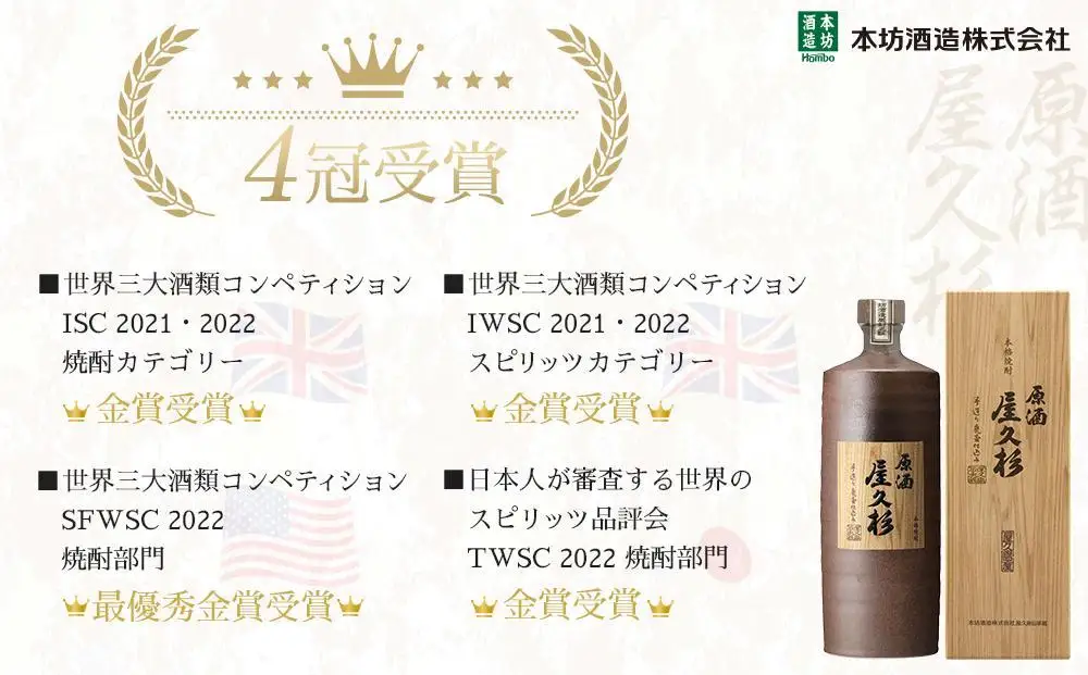 【父の日ギフト】原酒屋久杉 37度 720ml×1本（化粧箱入り）＜本坊酒造 屋久島伝承蔵＞