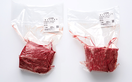 尾花沢牛 食べ比べ赤身ブロック肉 800g(モモ400g カタ400g)　(和牛ローストビーフ用 モモブロック肉 赤身ブロック肉 山形牛ローストビーフ用 カタブロック肉 赤身ローストビーフ用 )ja-oglns800