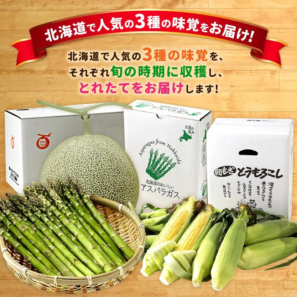 高評価★4.9 【先行予約】とれたて定期便～北海道旭川市から旬の定期便～ ｜ アスパラ メロン とうもろこし _01107