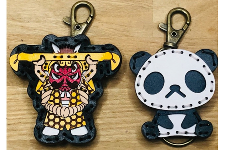 ヤブver3&zooパンダ レザーキーホルダーセット 一点もの 革 キーリング レディース メンズ 鍵 バッグチャーム ストラップ 革小物 かわいい 動物 キャラクター ギフト プレゼント 送料無料 ku022-012-r