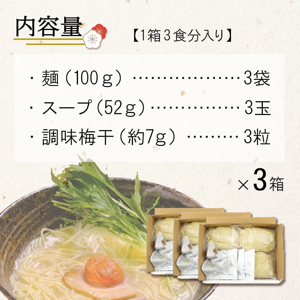 五代庵　和歌山梅塩ラーメン（１箱３食分入り）　３箱セット 【受注後10日以内に発送します。但し、年末年始・お盆等・ＧＷは除きます。】