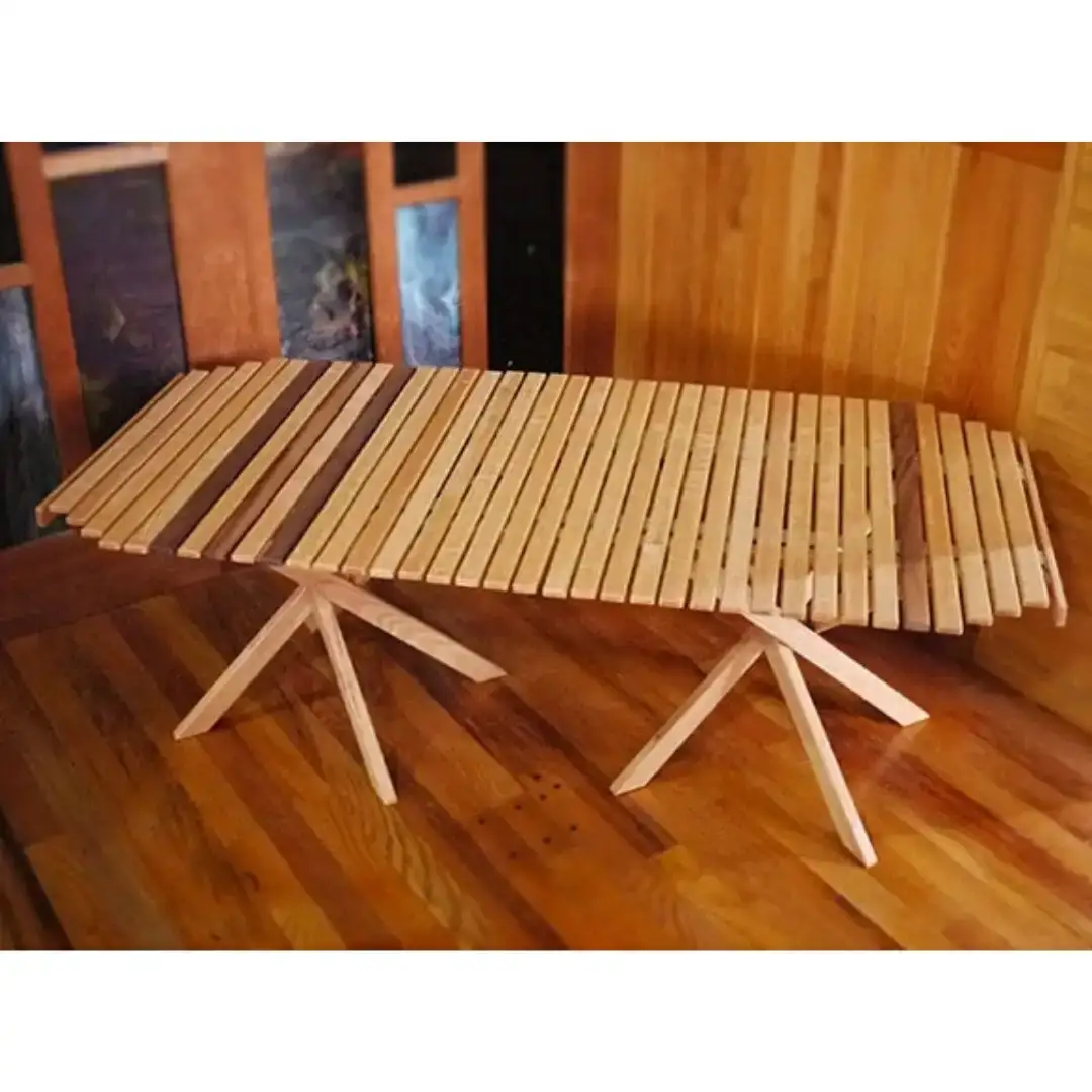ロールトップテーブル KuruKaru Mid-High Table Double 木製 ロールテーブル アウトドアテーブル アウトドア用品 キャンプ用品 燕三条製 [OUTSIDE IN] 【179S001】