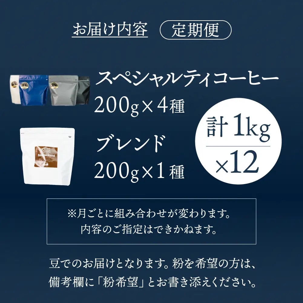 【毎月 定期便 全12回】毎月のおすすめスペシャルティコーヒー 200g×4種＋ブレンド 200g×1種（計1kg）×12回分 毎月発送 コーヒー豆 コーヒー 珈琲 自家焙煎珈琲店 下呂温泉【17-E】