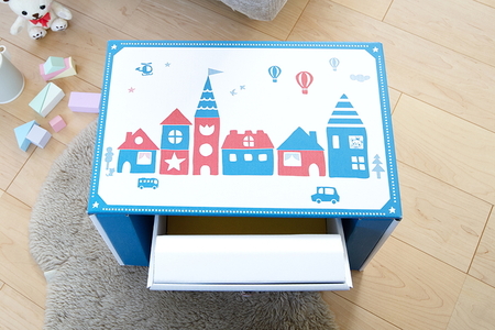 【青色】ベビーチェアデスク＆絵本ラック＆1個引き出しセット