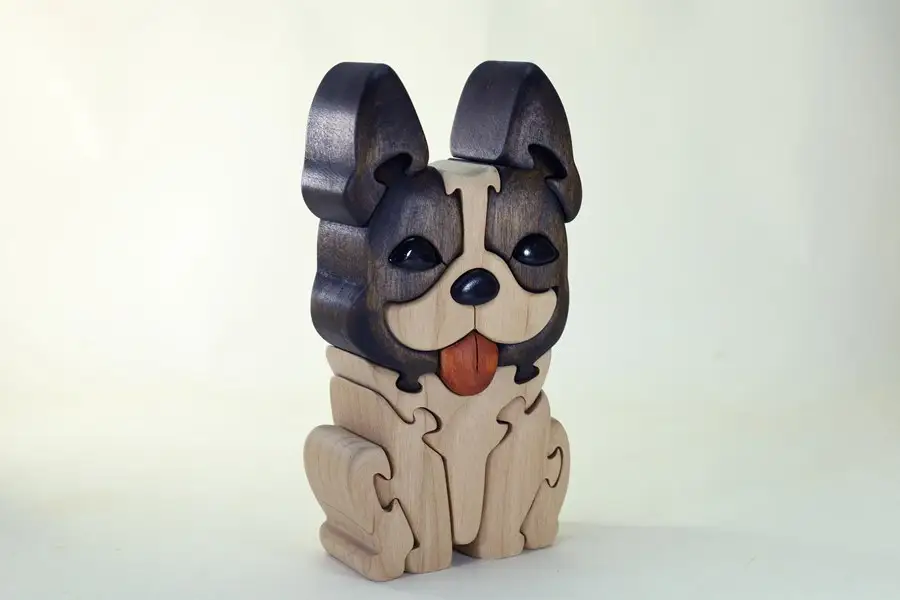 フレンチブルドック（パイド）木製パズル 積み木 知育玩具 こども おもちゃ