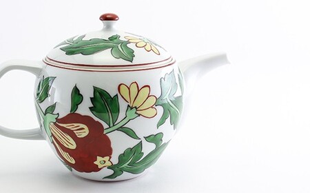 源右衛門窯 赤絵更紗唐花文 後手急須 食器 お茶ポット 急須 有田焼 A95