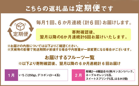 【6か月連続定期便】熊本便り！旬のフルーツ詰め合わせ定期便 ｜ くだもの 果物 フルーツ 旬 いちご 柑橘 みかん メロン すいか シャインマスカット 梨 熊本県