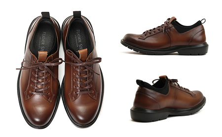 FEATHER STEP FS-907本革ビジネススニーカー 軽量 プレーントゥ BROWN ファッション 男性 メンズ 靴 日本製 柔らかい 伸縮素材 高反発 クッション性 負担軽減  BN002 25.5cm