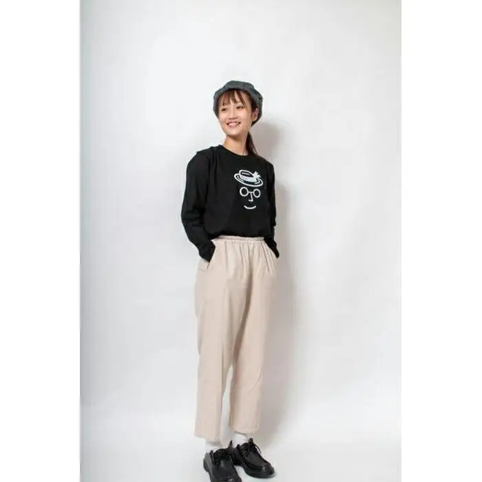 《0》レディースM　麦わらロングTシャツ　BLACK