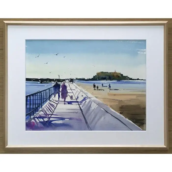 【あなたと二人で（腰越）】鎌倉の風景水彩画[A４サイズ複製・額付]