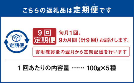 【9ヶ月定期便】世界のコーヒー豆詰め合わせ 500g (100g×5種) コーヒー 珈琲 豆 セット
