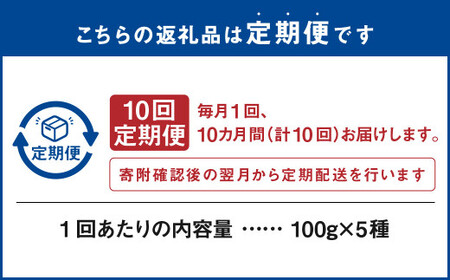 【10ヶ月定期便】世界のコーヒー豆詰め合わせ 500g (100g×5種) コーヒー 珈琲 豆 セット