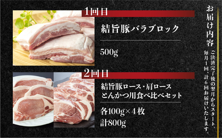 定期便6回 結旨豚食べつくし 6か月 バラ ブロック ロース 肩ロース とんかつ用 生姜焼き用 しゃぶしゃぶ 焼肉 焼き肉 切り落とし モモ 国産 白川村産 真空パック 小分け 焼肉 ブランド豚 ゆいうまぶた 65000円 抗生物質 合成抗菌剤不使用 [S405]