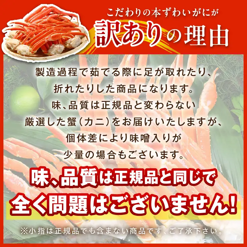 【訳あり！カニ酢付き】急速冷凍 ボイル済み 本ズワイガニ 2Lサイズ10肩 カニ