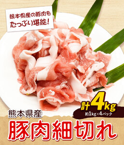 熊本県産 豚肉細切れ 合計 約4kg 約1kg × 4袋 植田商事有限会社《30日以内に出荷予定(土日祝除く)》 熊本県 菊池市 小間切れ 豚肉 スライス お肉 熊本県産 九州産 国産 冷凍