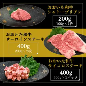 厳選A4～A5等級 おおいた和牛3種（シャトーブリアン・サーロイン・サイコロ）ステーキセット 合計1㎏ A01126