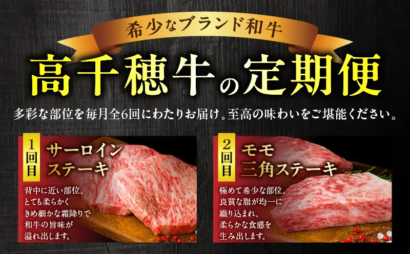 宮崎県産黒毛和牛A4等級以上 高千穂牛ステーキ・スライス定期便（6ヶ月定期便）牛肉 肉 お肉 精肉 セット 詰め合わせ 定期 6回 ブランド牛 国産牛 黒毛和牛 和牛 サーロイン ステーキ モモ イチボ 肩ロース スライス ウデ すき焼き しゃぶしゃぶ ロース 贈答 贈り物 BBQ グランピング パーティー クリスマス プレゼント _Tk002-t082