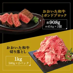 厳選A4～A5等級 おおいた和牛 1ポンドブロック・切り落としセット 合計約1.9kg A01127