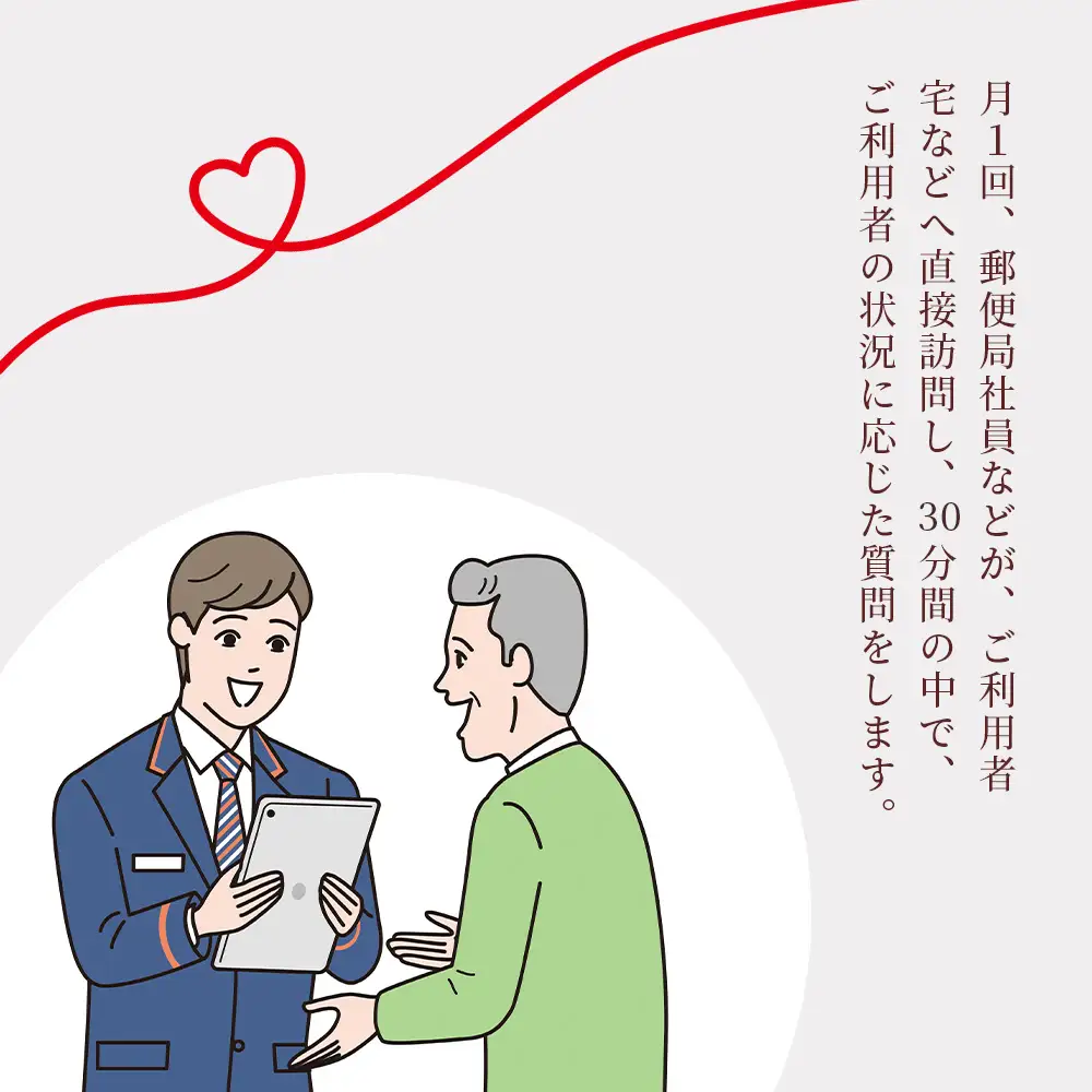 郵便局 見守り みまもり 会話 安心 家族 確認 「みまもり訪問サービス」(3カ月間)