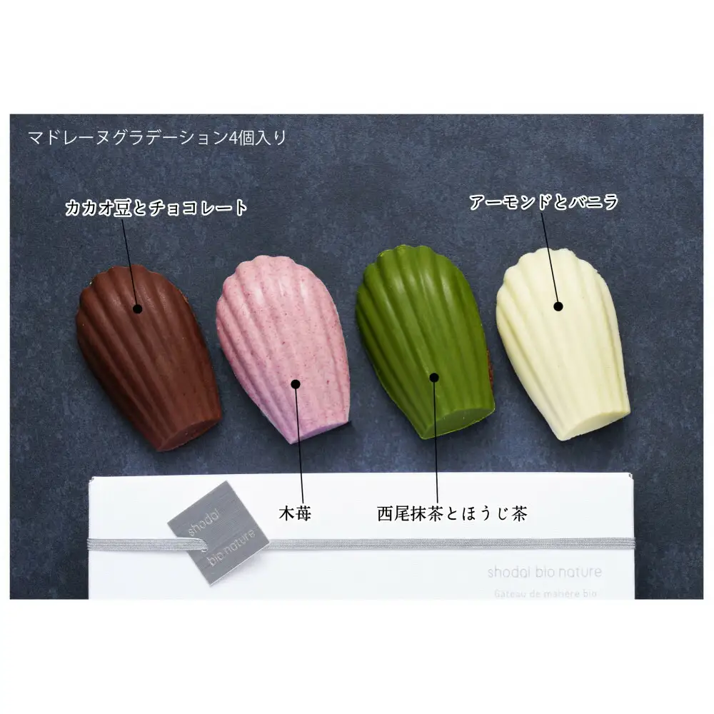 こだわり素材の美しいマドレーヌグラデーション4個入／4種類／ちょっとした贅沢な時間のお供に＜福岡市＞ | マドレーヌ 焼き菓子 菓子 おかし ギフト プレゼント お取り寄せ スイーツ お取り寄せスイーツ 食品 人気 おすすめ 送料無料