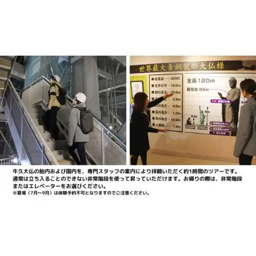 《 案内付き 》 非常階段で登る 牛久大仏 胎内 拝観 ツアー ※ 平日限定 ※ （ 5名様まで ）
