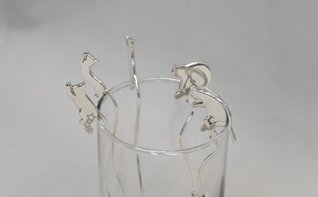 【内藤銀器製作所】銀製 ショートマドラー (ねこ) 全5種（種類：(3)星に願いを ねこさん）_0159-002-T05-3