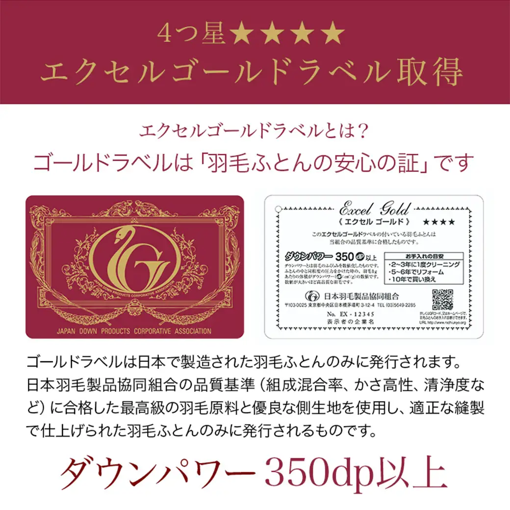 【ブルー】洗える4つ星ダウンケットホワイトダウン90％エクセルゴールドラベル〔23-J201-bl〕_(都城市) 羽毛掛布団 シングル ロング 150×210cm 0.2kg ホワイトダックダウン 日本製