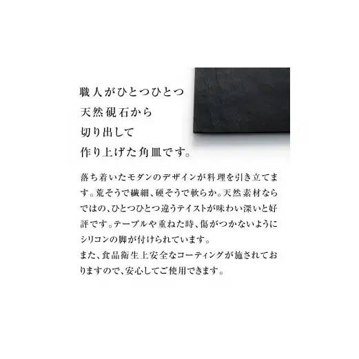【雄勝石】石皿270×120 雄勝石 玄昌石 食器 石皿 270×120×6mm シリコン脚付き お皿 天然石 プレート 黒 雄勝硯生産販売協同組合