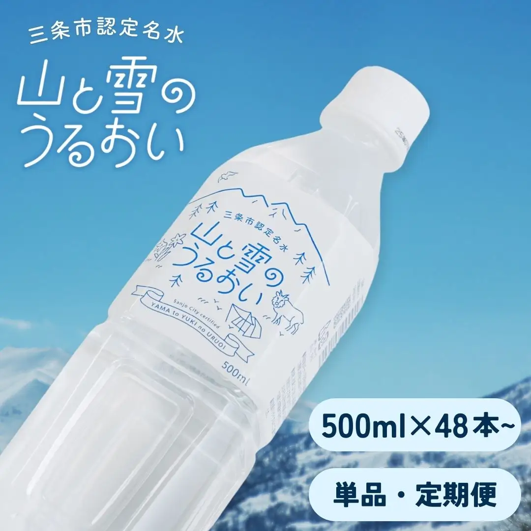 定期便 ミネラルウォーター 500ml×24本 3か月 ナチュラルミネラルウォーター 山と雪のうるおい 軟水 防災 新潟県三条市