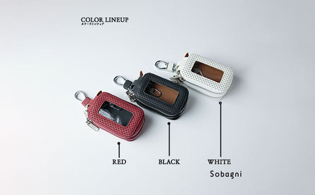 エシカルレザーSobagni スマート キーケース ダブル 雑貨 小物 シンプル スッキリ 水や汚れに強い 傷に強い お手入れ不要 高耐久 丈夫 長持ち  レッド