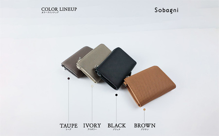 エシカルレザーSobagni コンパクト ウォレット ファッション小物 ミニサイズ 財布 カードポケット 小銭 広めのマチ 水や汚れに強い 傷に強い 高耐久  ブラック