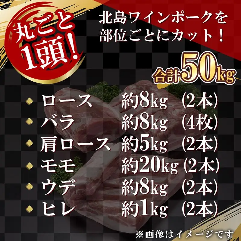 【農場直送】 北海道産　北島ワインポーク　1頭丸ごとセット　計約50kg【余市のブランド豚肉】　ワインで育てた豚　余市産豚肉　北海道産豚肉　国産豚肉　小分け豚肉　安心安全豚肉 北島豚 _Y067-0044