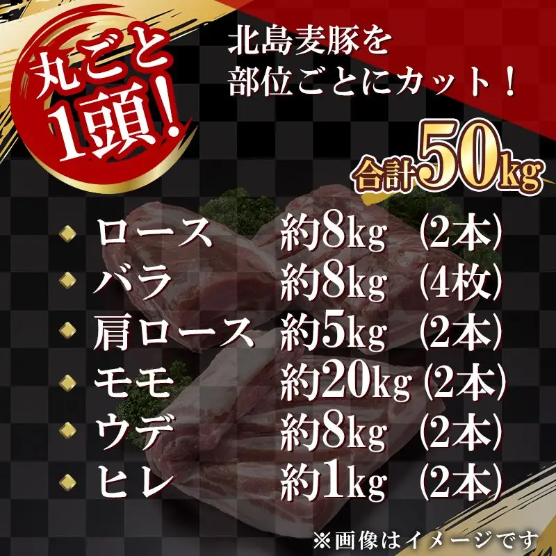 【農場直送】 北海道産　北島麦豚　1頭丸ごとセット　計約50kg【余市のブランド豚肉】　麦豚　余市産豚肉　北海道産豚肉　国産豚肉　小分け豚肉　安心安全豚肉 北島豚 _Y067-0045