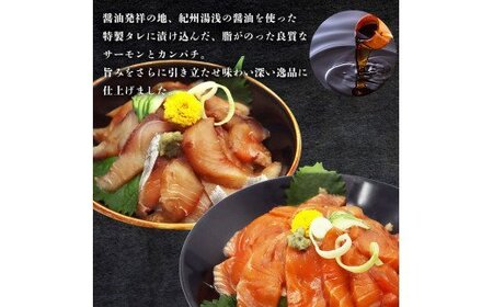  紀州湯浅醤油を使ったサーモンとカンパチの漬け＆釜揚げしらすの 海鮮丼 3種セット 計300g / サケ サーモン 鮭 冷凍 カンパチ しらす シラス 海鮮丼 おかず 人気 【uot756A】