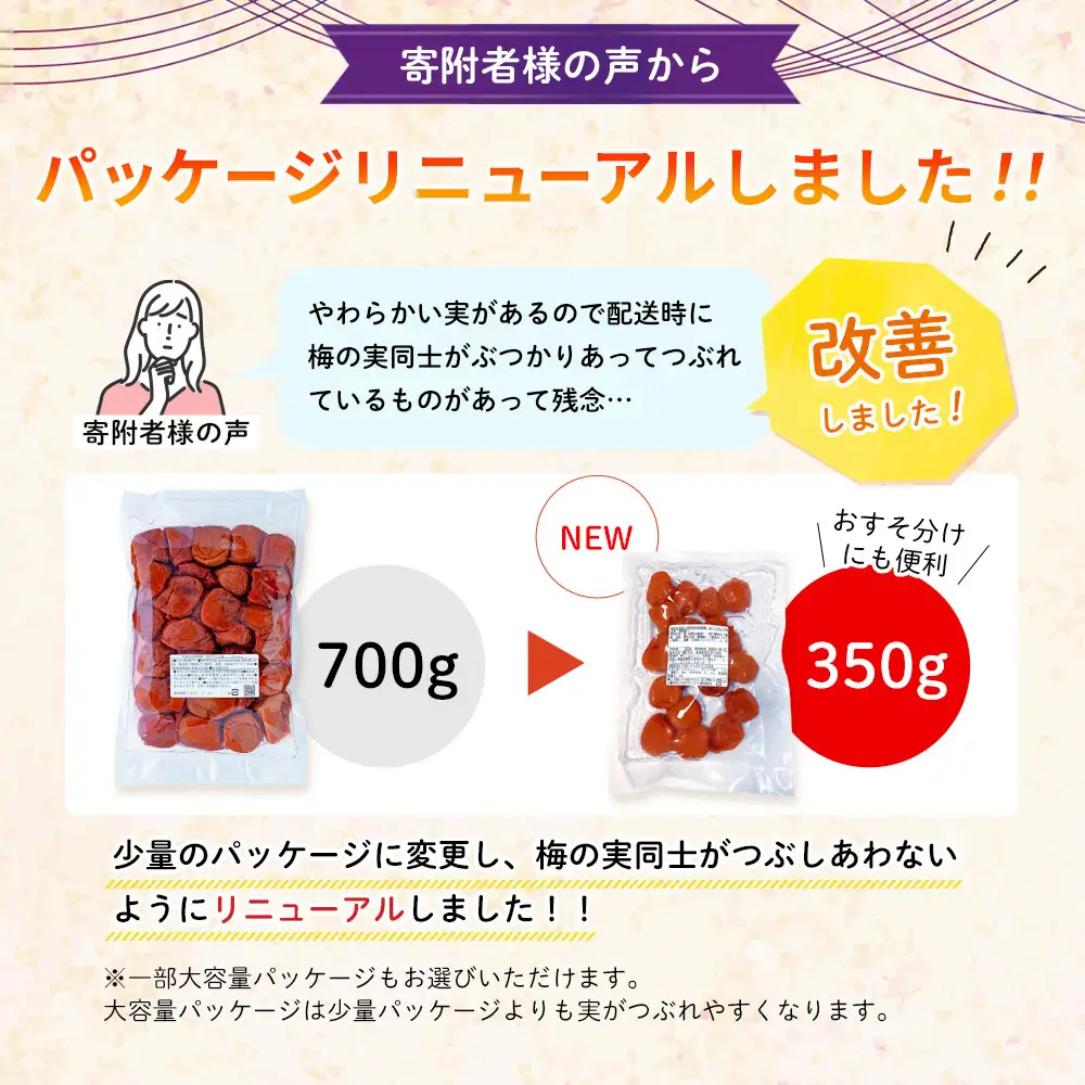 つぶれ 梅干し しそ梅干し 350g×6パック 合計2.1kg 塩分 8％ 訳あり