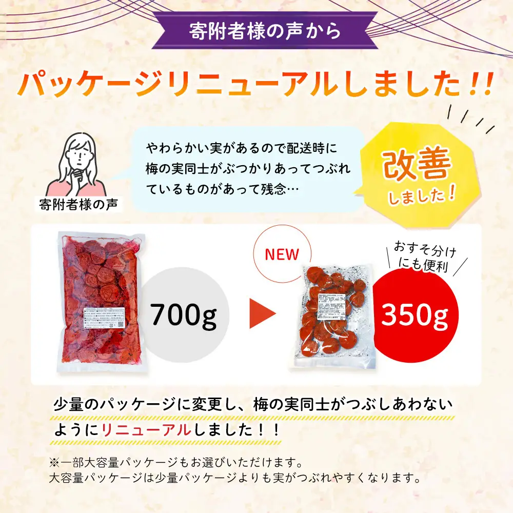 つぶれ 梅干し かつお梅干し 350g×6パック 合計2.1kg 塩分 8％ 訳あり