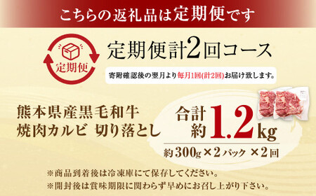 【2回定期便】熊本県産 黒毛和牛 焼肉 カルビ 切り落とし 600g×2回 合計約1.2kg 牛肉 肉