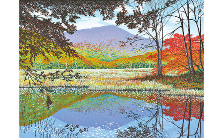 版画 「天池と苗場山」グリーン額縁 | 版画 セリグラフ