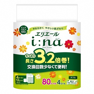 0027-10-01　エリエール i:na（イーナ）トイレットティシュー 3.2倍巻 （ダブル） 4ロール×16パック（64個）