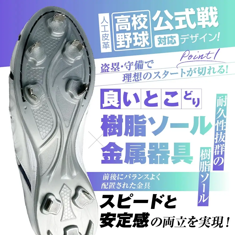 学生 向け 野球 スパイク （ 人工皮革 Blast）  樹脂底金具 フィット感 人気 おすすめ 長持ち メンズ レディース ジャガーズ創工