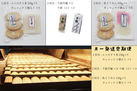 (1371)定期便 練り物 エソすり身 魚ロッケ 魚そうめん 蒲鉾 竹輪 ちくわ 毎月 全3回 長門市
