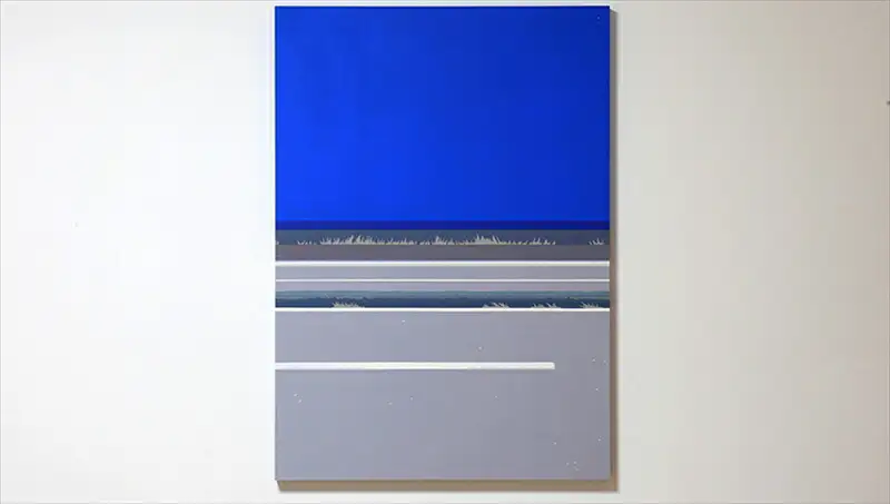 原画【彼女の家までの残りの道を歩いた】オリジナル風景画　キャンバス ペインティング　小田原出身在住イラストレーターの作品　心象風景　子供の頃見た風景　海　空　山 アート アート