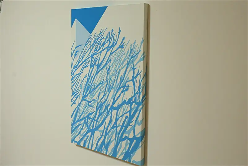 原画【ある青い晴天の日のできごと】オリジナル風景画　キャンバス ペインティング　小田原出身在住イラストレーターの作品　心象風景　子供の頃見た風景　海　空　山 アート アート