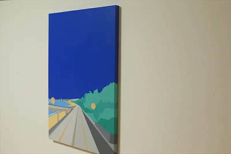 原画【帰り道】オリジナル風景画　キャンバス ペインティング　小田原出身在住イラストレーターの作品　心象風景　子供の頃見た風景　海　空　山 アート アート