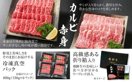 飛騨牛 焼肉 厳選2種盛（赤身・カルビ） 600g（150g×各2パック） 冷凍真空パック | 肉 黒毛和牛 個包装 【飛騨高山ミートMZ008】〔飛騨牛国産　飛騨牛和牛　飛騨牛ブランド　飛騨牛黒毛和牛〕