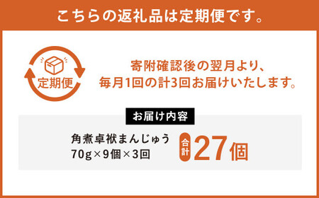 【3ヶ月定期便】 長崎 角煮 卓袱(しっぽく) まんじゅう 70g×9個 ×3回 角煮【FT3】